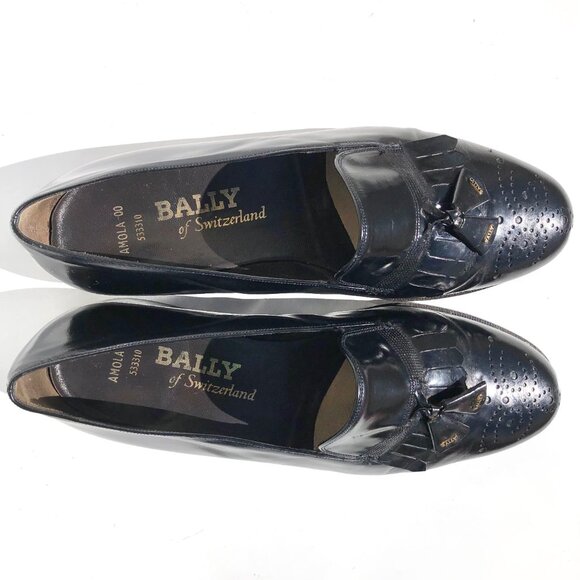 Bally Of Switzerland Men's Dress Shoes Size 7.5 F Tassel Loafers Black Leather - Picture 7 of 16
